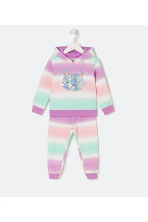 Póim (1 a 5 anos) Conjunto Infantil em Moletom com Padronagem Tie Dye e Gatinha de Paetê - Tam 1 a 5 anos