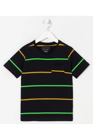 Fuzarka Camiseta Infantil Listrada e Bolsinho - Tam 5 a 14 anos