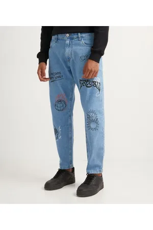 Calça Reta Cintura Alta em Jeans com Bolsos e Puídos Azul - Lojas Renner