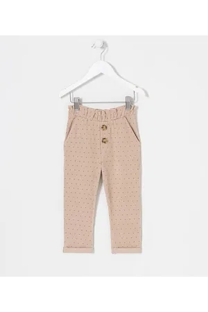 Póim (1 a 5 anos) Calça Infantil em Veludo com Estampa Poá e Detalhes de Babadinhos - Tam 1 a 5 anos