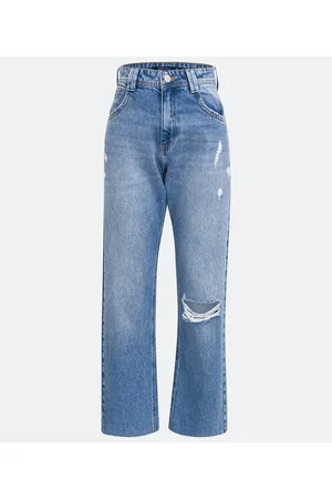 Blue Steel Calça Reta Jeans com Rasgo e Puídos