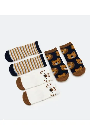 Teddy Boom Kit 3 Pares de Meias Infantil em Algodão com Estampas de Tigre - Tam 0 a 12 meses