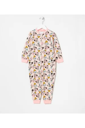 Mickey Mouse Pijama Macacão Infantil em Moletinho Estampa Minnie e Amigos - Tam 1 a 4 anos