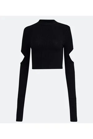Blue Steel Blusa Cropped em Ribana com Recorte na Manga