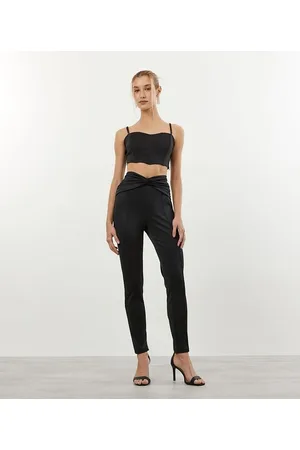 Blue Steel Calça Skinny em Ponto Roma com Friso Frontal e Detalhe Drapeado na Cintura