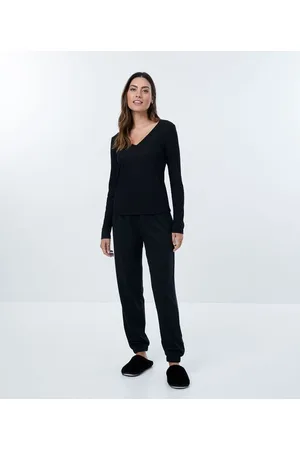 Love & Toast Blusa de Pijama em Viscolycra Canelada com Manga Longa