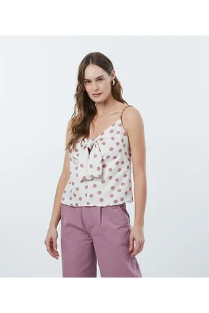 Marfinno Blusa Regata em Viscolinho com Estampa Poá e Alça de Corda