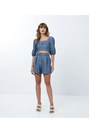 A-Collection Bermuda em Tweed com Textura Mescla e Botões de Coração