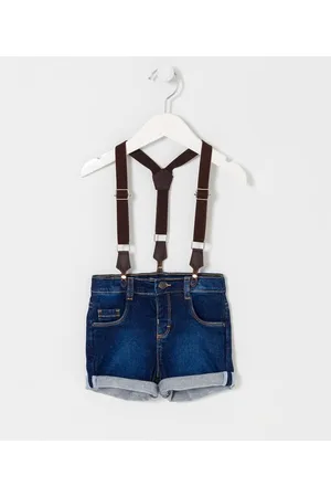 Teddy Boom Bermuda Infantil em Jeans com Suspensório - Tam 0 a 18 meses