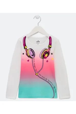 Fuzarka Blusa Infantil com Estampa Dip Dye e Fones de Ouvido - Tam 5 a 14 anos