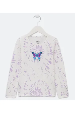 Fuzarka Blusa Infantil em Padronagem Tie Dye com Bordado de Borboleta - Tam 5 a 15 anos