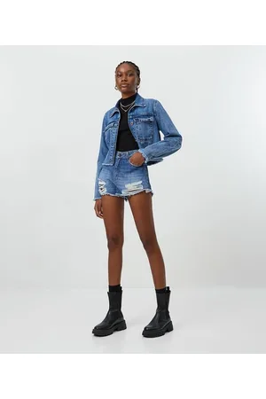 Blue Steel Short Cintura Alta em Jeans com Brilhos no Forro do Bolso