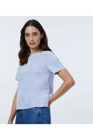 Marfinno Blusa T-shirt com Manga Curta e Botões Laterias