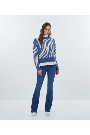 Marfinno Calça Boot Cut Jeans com Cintura Média e Costura Contrastante
