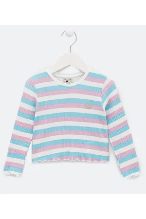 Póim (1 a 5 anos) Blusa Infantil Canelada com Listras Coloridas - Tam 1 a 5 anos