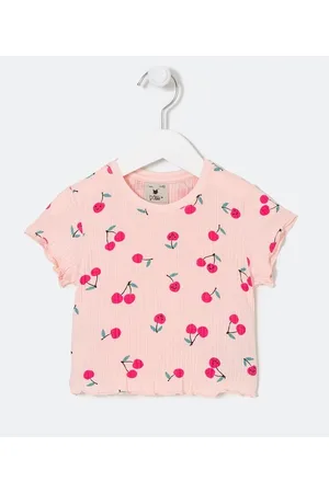 Póim (1 a 5 anos) Blusa Infantil Canelada com Estampa de Cerejas - Tam 1 a 5 anosa