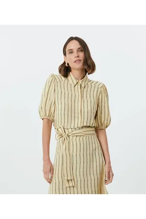 Cortelle Camisa em Viscolinho com Listras e Manga Balonê