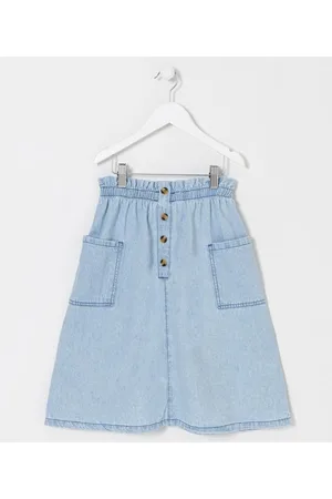 Fuzarka Saia Midi Infantil em Jeans com Bolsos Quadrados - Tam 5 a 14 anos