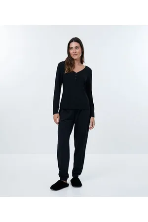 Love & Toast Blusa de Pijama em Viscolycra com Manga Longa e Botões no Decote
