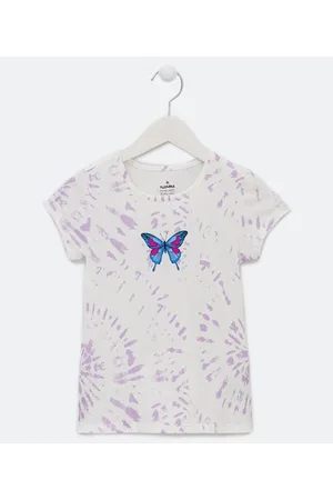 Fuzarka Blusa Infantil em Padronagem Tie Dye com Bordado de Borboleta - Tam 5 a 15 anos