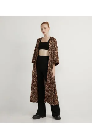 Blue Steel Kimono Alongado com Estampado Animal Print Onça