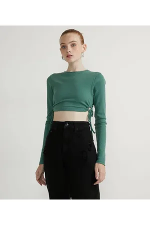 Blue Steel Blusa Cropped em Ribana com Amarração nas Laterais