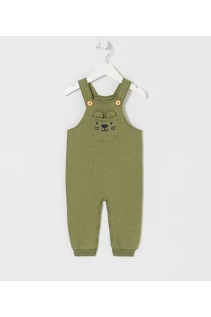 Teddy Boom Jardineira Infantil em Moletom com Estampa de Bichinho no Bolso - Tam 0 a 18 meses