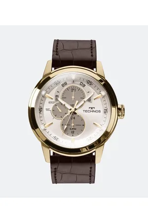 Technos Relógio Analógico com Pulseira em Couro e Caixa em Aço 6P57AC/2C