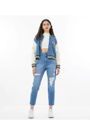 Blue Steel Calça Mom Jeans com Puídos e Cintura Alta