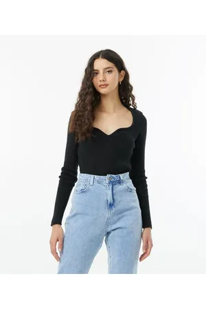 Blue Steel Blusa em Tricô com Decote Coração e Recortes Frontais