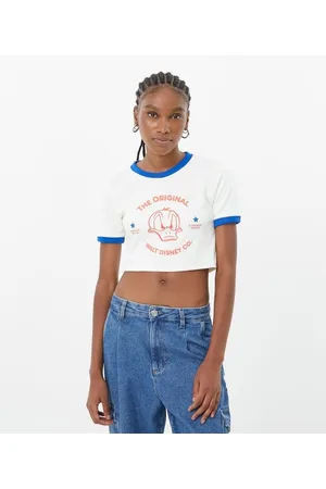 Pato Donald Blusa Cropped em Meia Malha com Estampa