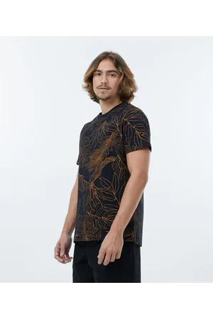 Ripping Camiseta em Algodão Manga Curta com Estampa Floral em Ocre