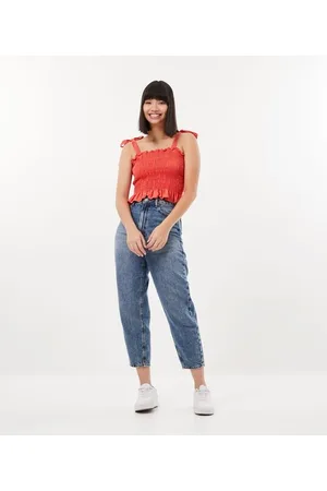 Blue Steel Calça Ballon em Jeans com Etiqueta Aplicada