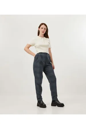 Blue Steel Calça Carrot em Flanela Xadrez com Pregas