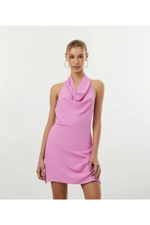 Blue Steel Vestido Curto em Crepe com Decote Degagê e Puxadinho Lateral