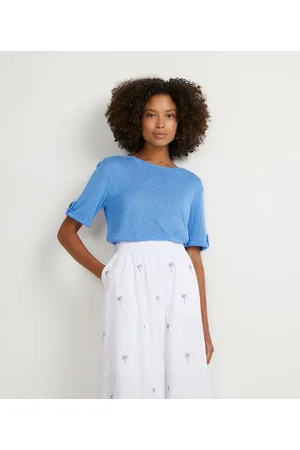 Marfinno Blusa em Linho Texturizada com Martingale na Manga