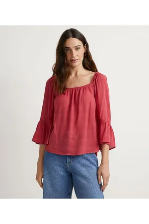 Marfinno Blusa Bata em Viscose Texturizada com Mangas 3/4 Amplas