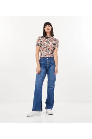 Blue Steel Calça Anos 90 em Jeans com Fenda na Barra