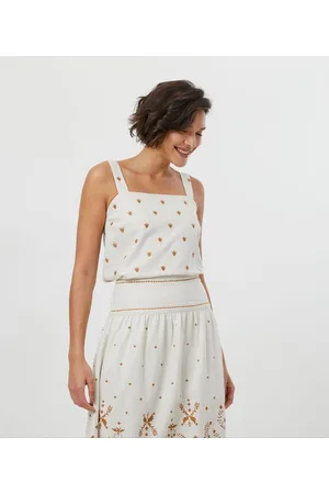 Marfinno Blusa Regata em Algodão com Bordado Geométrico