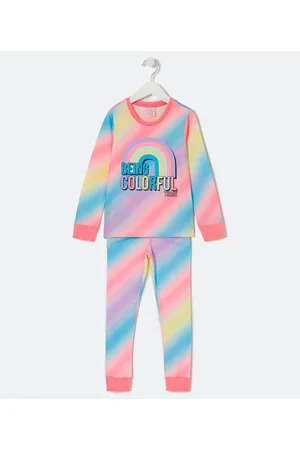 Cubus Pijama Longo Infantil em Degradê Colorido com Estampa de Arco-íris - Tam 5 a 14 anos