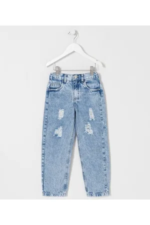 Fuzarka Calça Mom Infantil em Jeans com Puídos - Tam 5 a 14 anos