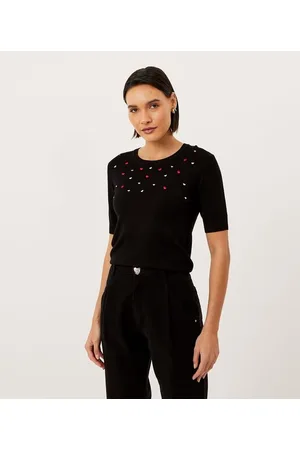 A-Collection Blusa em Tricô com Bordado de Mini Corações