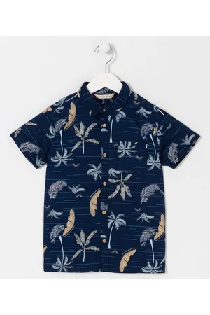 Fuzarka Camisa Infantil com Estampa de Folhagens - Tam 5 a 14 anos