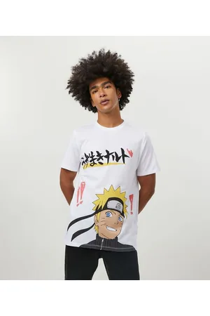 Camiseta Manga Curta em Algodão com Estampa do Gaara Branco