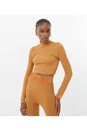 Blue Steel Blusa Cropped em Ribana com Gola Alta e Manga Longa