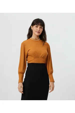 Blue Steel Blusa em Ribana com Gola Alta e Manga Longa Bufante
