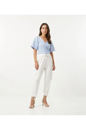 Calça Jeans Off White Wide Leg com Cinto