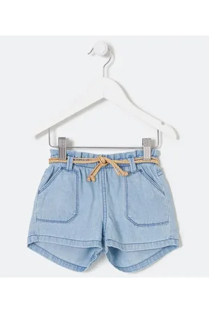 Póim (1 a 5 anos) Short Clochard Infantil em Jeans com Cintinho - Tam 1 a 5 anos