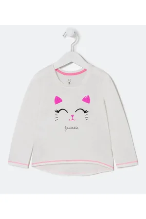 Póim (1 a 5 anos) Blusa Infantil Estampa de Gatinha com Paetês - Tam 1 a 5 anos