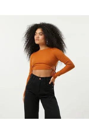 Blue Steel Blusa Cropped em Ribana com Amarração nas Laterais